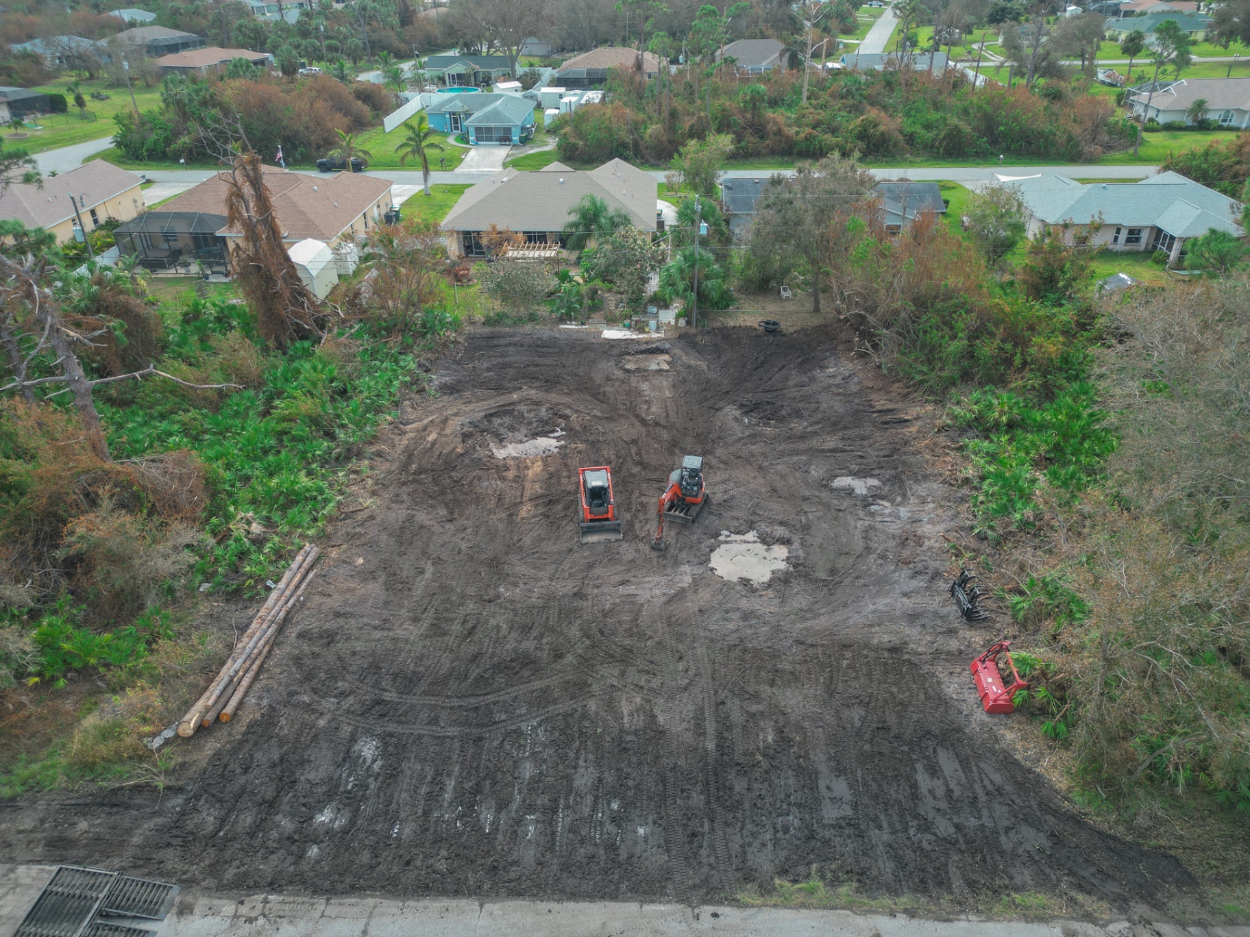 Aerial view — residential lot clearing