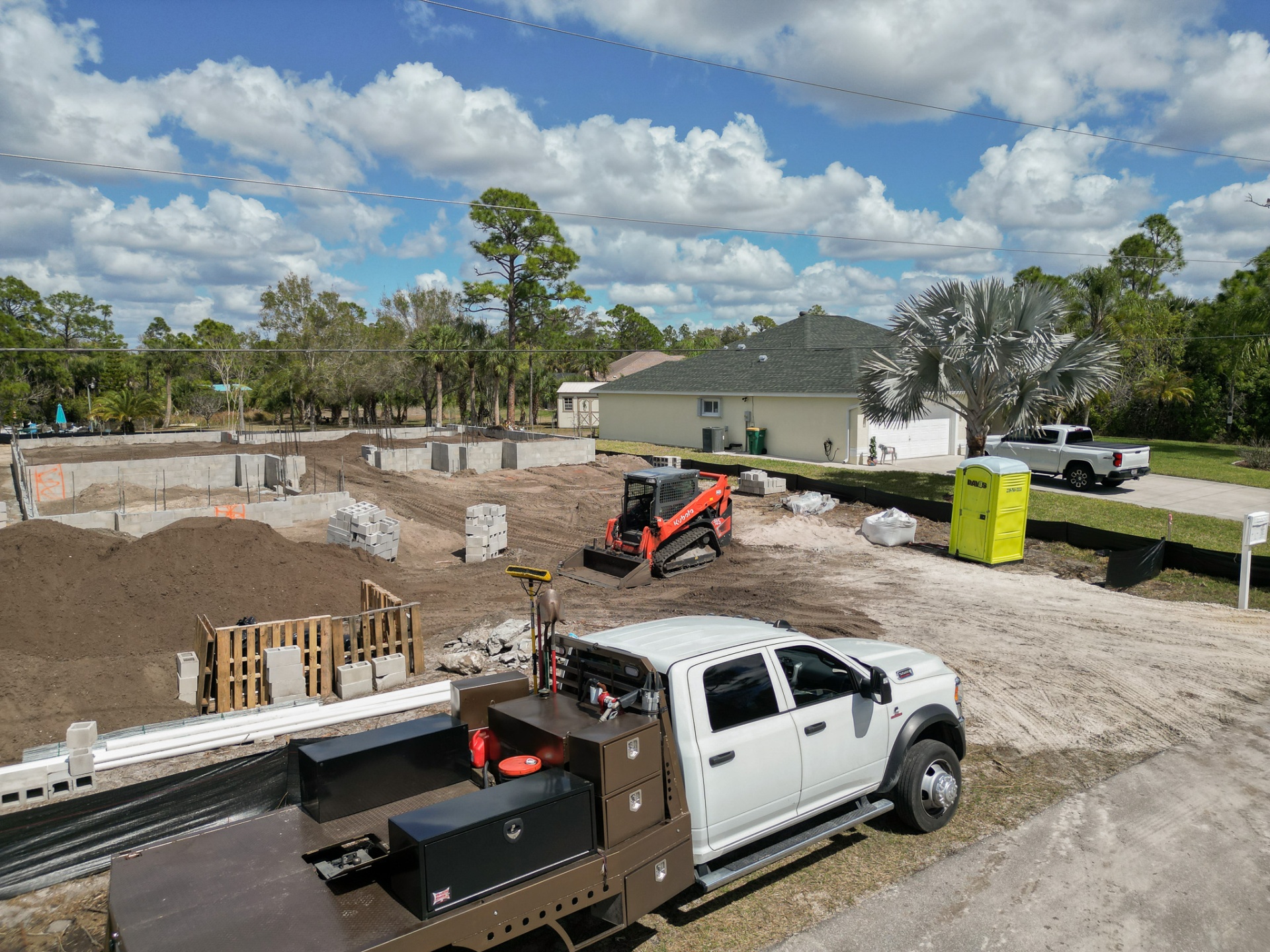 Foundation work with equipment on site