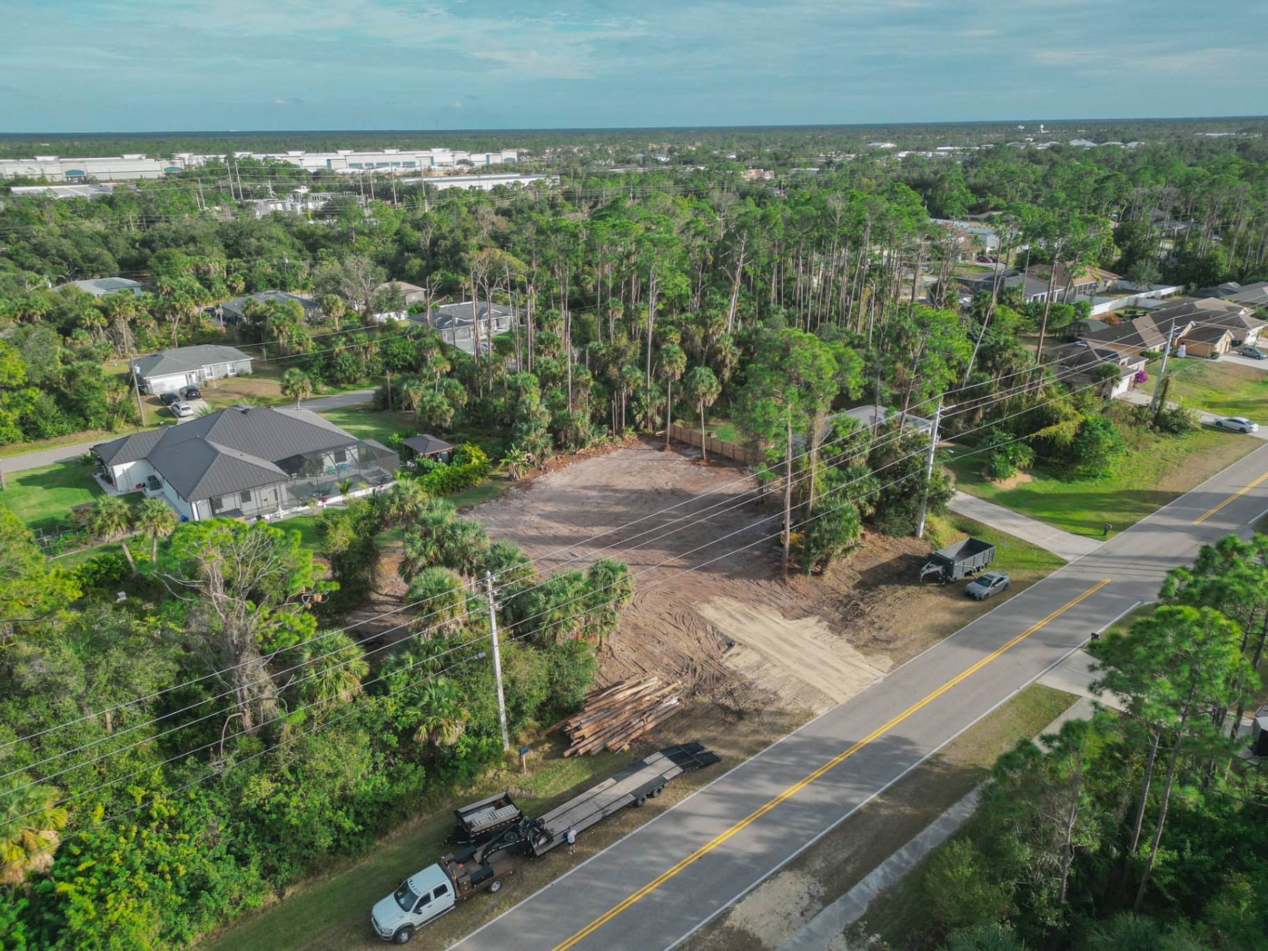 Commercial lot clearing — aerial view